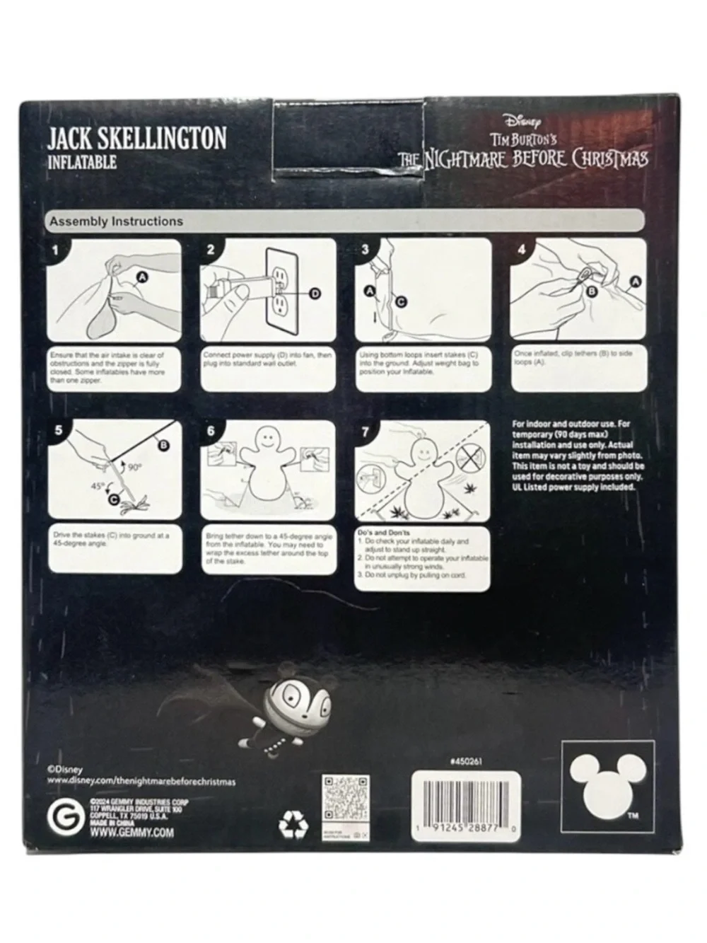 Disney Jack Skellington Inflatable Indoor Outdoor Yard Decor Light Up Lawn Art